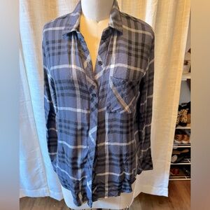 RAILS PURPLISH/NAVY WITH BLACK & WHITE PRINT FLANNEL